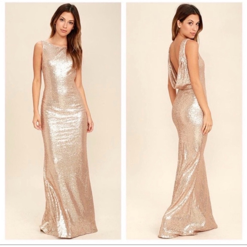 Lulu's Pink Champagne Sequin Maxi Dress